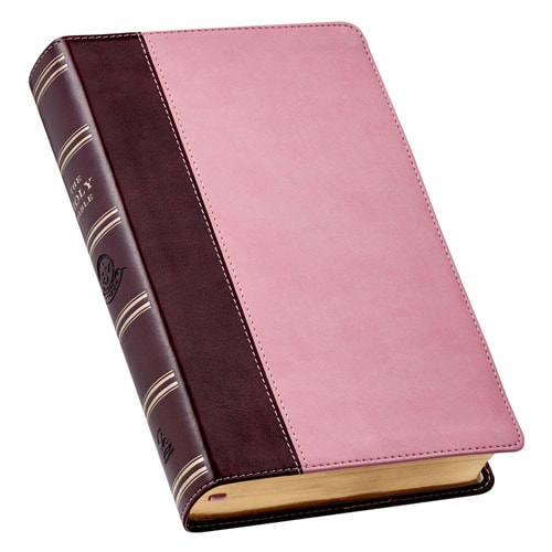 KJV Holy Bible, Giant Print Standard Size Faux Leather Red Letter Edition - Ribbon Marker, King James Version, Burgundy/Pink