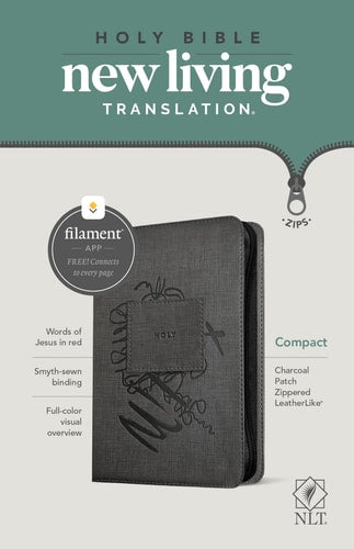 NLT Compact Zipper Bible, Filament-Enabled Edition (LeatherLike, Charcoal Patch, Red Letter)